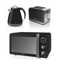 Swan BLACK Retro Digital 20L Microwave, 1.5 Litre Jug Kettle & 2 Slice Toaster Set