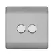 Trendiswitch Trendi Switch 2 Gang 1 Or 2 Way 150W Rotary Led Dimmer Light Switch In Brushed Steel