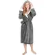 Monhouse Womens Dressing Gown - Soft & Cosy Long Bathrobe - Ladies Flannel Luxury Housecoat - Spa Robe - Dark Grey Sherpa Uk 20-22