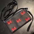 Disney Bags | Disney Parks Minnie Mouse Crossbody Wallet Black W/Red Bows Wristlet Strap | Color: Black/Red | Size: Os