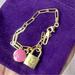 Louis Vuitton Jewelry | Lv Charm Pink Circle Padlock Bracelet 7” Paperclip Italy 18k Gold 925 Silver Nwt | Color: Gold/Pink | Size: 7” Bracelet