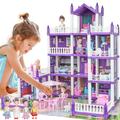 Dollhouse for Girls, Doll House 4-5 Year Old Princess Dollhouses, 4 Stories 14 Rooms Toddler Doll House with 4 Dolls, Lights, Furniture & Accessories, Playhouse Toy Gift for Kids Age 3+ (Purple)