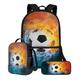 ZIATUBLES Student Backpack Set 17 Inch School Bag Soccer Water Fire Print Lunch Box Pencil Case Large Capacity Travel Laptop Backpack Rucksack Daypack with Zipper Pockets