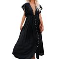 WLLDDDIU Women's long Cardigan Lightweight Ruffle sleeves Beach Dress Elegant Lace up buttons See Through beachwear Kimono Cardigan Bolero Shrugs coat Evening Bikini Cover Up,Black,M