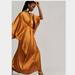 Anthropologie Dresses | Anthropologie Satin Tie Front Maxi Kaftan Worn Once | Color: Gold | Size: One Size Fits All