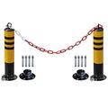 Parking Guardrails Car Parking Space Lock Bollard,2 Pieces Folded Steel Parking Bollard With 3 Meters Plastic Chain Upper Lock Parking Barrier Post (Black yellow) (Black yellow) (Black yellow)