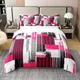 Homemissing Hot Pink Grey Black White Reversible Bedding Set Super King Abstract Cover Set for Adults Geometric Duvet Cover 100% Cotton Modern Buffalo Check Bedspread Cover 3Pcs With 2 Pillow Case