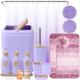 20PCS Light Purple Bathroom Accessories Set with Shower Curtain,Rugs,Trash Can,3PCS Lotion Soap Dispenser,Toothbrush Holder,Soap Dish,Tumbler Cup,6PCS Wood Tags Bath Accessories with Tray for Bathroom