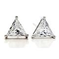 Trillion triangle shape clear white stud earrings 925 sterling silver with purple gift bag and black jewelry box (White)