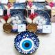 HAPPY PARTY FAVORS 12 PCS Evil Eye Ceramic Bowls for Wedding Guest Gifts, Baby Shower Party Favors, Birthday Gift with Pink Ribbon, Thank You Tag, 5 Jordan Almond Candy, and Decorated Box