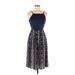 Romeo & Juliet Couture Casual Dress - Fit & Flare: Blue Brocade Dresses - Women's Size X-Small