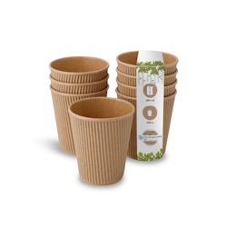 BIOZOYG 500 Stück Riffelbecher 250 ml / 10 oz Kaffee To Go Pappbecher, ungebleicht braun, Einwegbecher, Nachhaltig, Biologisch Abbaubar, Einwegbecher