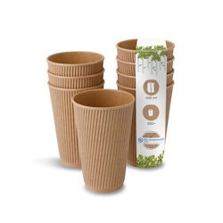 BIOZOYG 250 Stück Riffelbecher 400 ml / 16 oz Kaffee To Go Pappbecher, ungebleicht braun, Einwegbecher, Nachhaltig, Biologisch Abbaubar, Einwegbecher