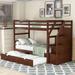 Twin-Over-Twin Wood Bunk Bed with Twin Size Trundle and 3 Storage Stairs, Walnut