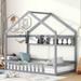 Twin Size Wooden House Bed Kids Bed with Fence and Roof with Storage Shelf,Solid Construction