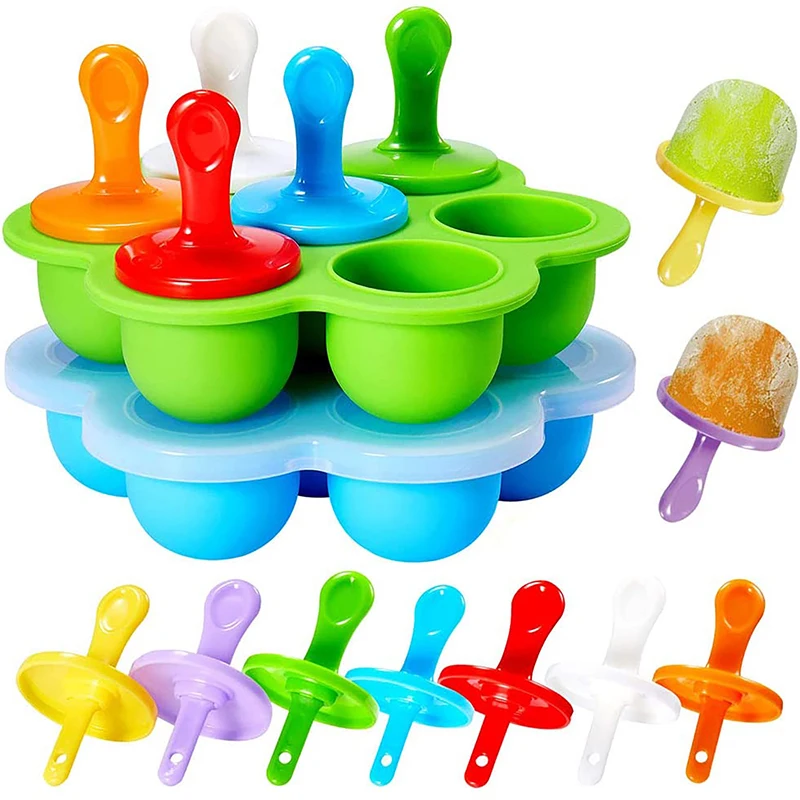 7 löcher Eis Ball Maker Eis Am Stiel Formen DIY Eis Silikon Form Baby Obst Schütteln Home Küche Zubehör Werkzeug Image