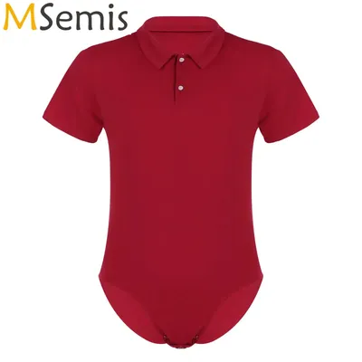 Herren-Hemd-Body für Windelliebhaber, erwachsene Babys, kurzärmelig, Umlegekragen, Badeanzug, Druckknopf, Schritt, Strampler, Pyjama Image