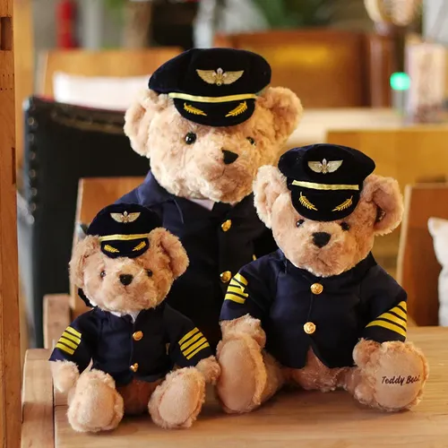 22-40cm niedlichen Piloten Teddybär Plüsch tier hochwertige Kapitän Bär Plüsch puppen Kawaii Baby