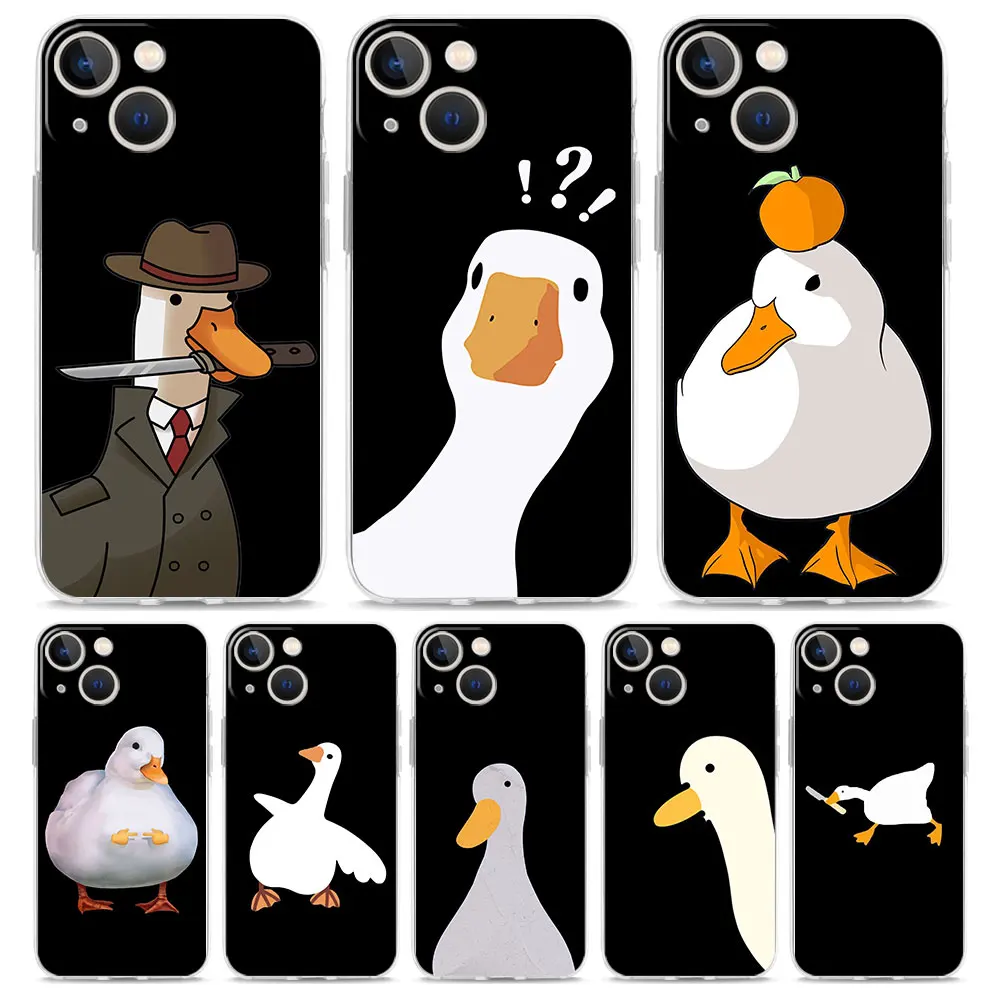 Cartoon Doubt Duck Transparente Handyhülle für iPhone 15 16 14 13 12 11 Pro Max XS X XR SE 7 8 Plus TPU Clear Lens Protect Cover