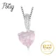 Potiy-Collier avec pendentif en quartz rose naturel pour femme en forme de cœur en argent regardé