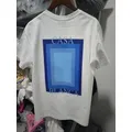 T-shirt estiva casual in cotone t-shirt con stampa di lettere quadrate blu t-shirt a maniche corte