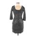 Charlotte Russe Cocktail Dress - Mini Scoop Neck Long sleeves: Silver Dresses - Women's Size Medium