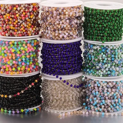 1metre Stainless Steel Beads Ball Chain for Jewelry Making Supplies Colorful Crystal Faceted Cable Rolo Chains DIY Necklace Bulk