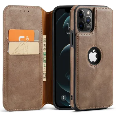 Leather Case For iPhone 16 15 14 13 12 11 Pro Max XS XR Wallet Case [RFID Blocking] Slim Magnetic