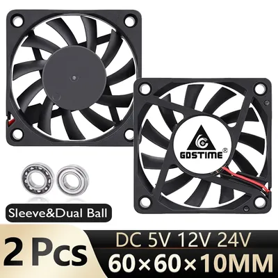 2 Pcs Gdstime 60mm 5V 12V 24V Volt 6cm 60x60x10mm Cooling Fan 6010 For Computer PC CPU Cooler USB