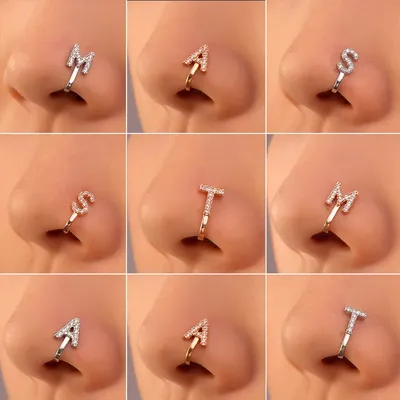 Women A B C D E F M S T-Z Crystal Letter Crystal Nose Clip Ring Fake Septum Piering Body Jewelry Non