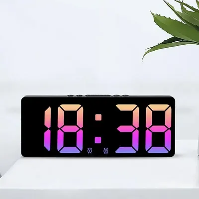 Voice Control Digital Alarm Clock Teperature Snooze Night Mode Desktop Table Clock 12/24H
