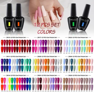 NAILCO 12pcs/Set Gel Nail Polish 15ml LED Gellak Soak Off UV Gel Varnish Red Color Glitter Nail Gel