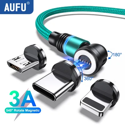 AUFU 540 Rotate Magnetic Cable 3A Fast Charging Type C Cable For Xiaomi Samsung Micro USB Data Cord