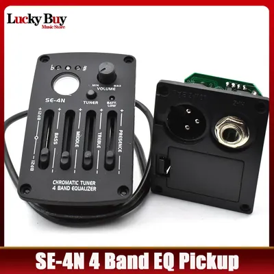 SE-4N 4 Band EQ Acoustic Guitar Preamp with Round Digital Procedding Tuner Equalizer Guitar Pickup Rubber Oil Black