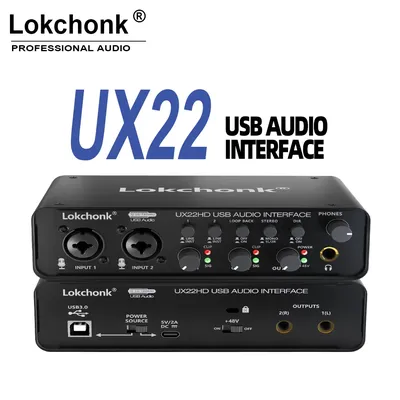 UX22 Audio Interface Soundkarte 32-Bit/192kHz Ad Converter, E-Gitarre Live-Aufnahme Profession Eller Studio-Gesang, Podcast