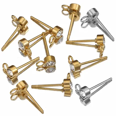 100pcs/20pcs 4mm Stainless Steel Ear Studs Rhinestone Earring Posts with Loop Rings for Earrings