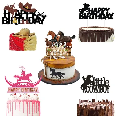 Cowboy Cake Toppers Happy Birthday Cake Decoration Horse Racing Theme Cake Decoartions Boys Girls