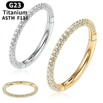 New 16G Septum Ring Piercing Three Sided Zircon Paved Nose Rings Hoop F136 G23 Titanium Hinged