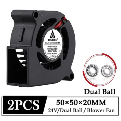 2Pcs Gdstime 24V DC Brushless 5020 Turbo Blower Cooling Fan 50MM 50x20MM Dual Ball Centrifugal