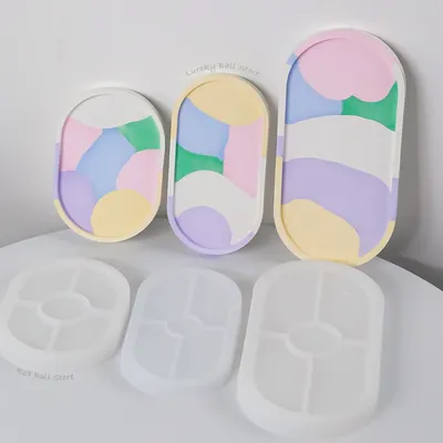 Oval Coaster Crystal Silicone Mold Ashtray Cement Plaster Tray Mould DIY Polygon Epoxy Resin Casting