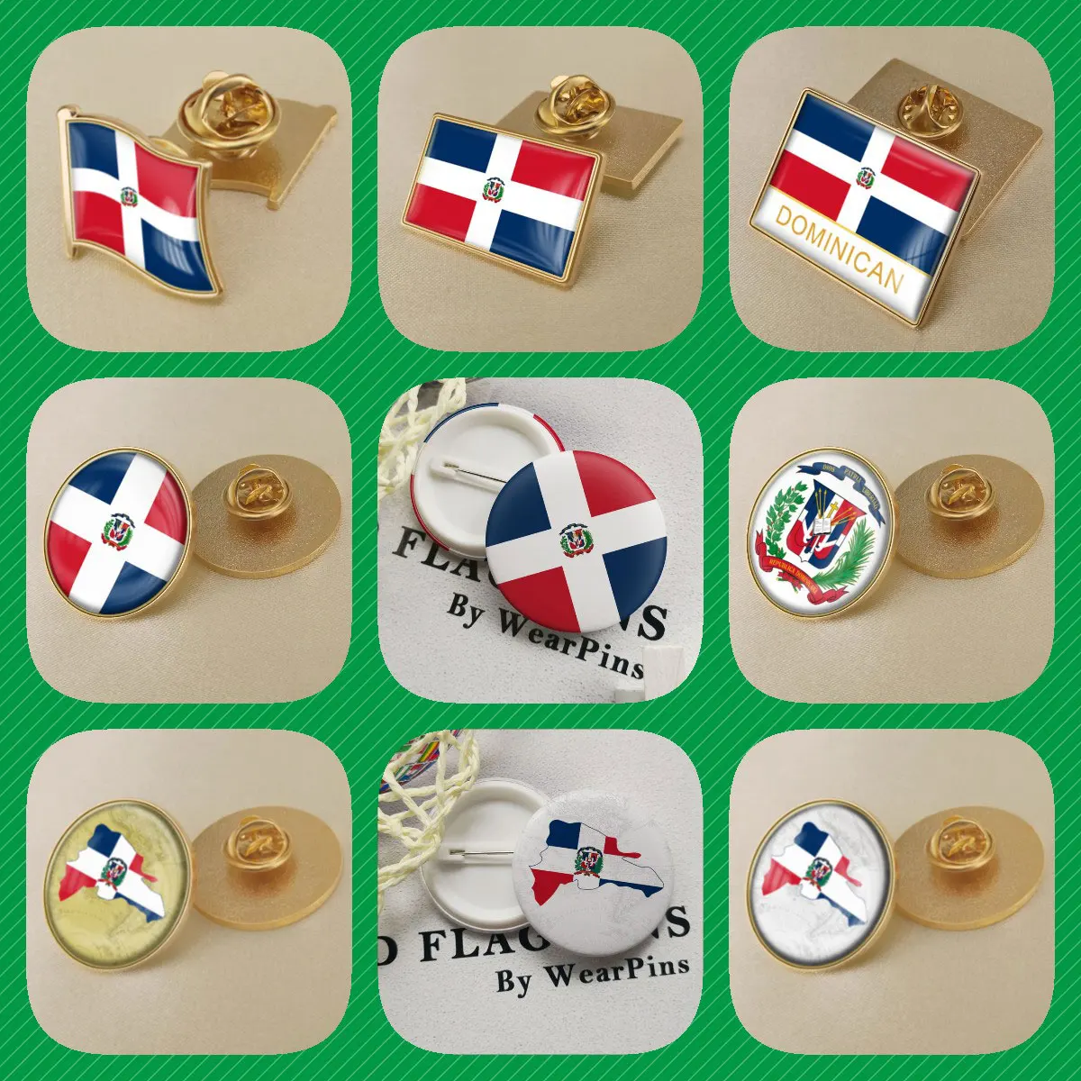 Dominican Republic Flag National Emblem Brooches Badges Lapel Pins