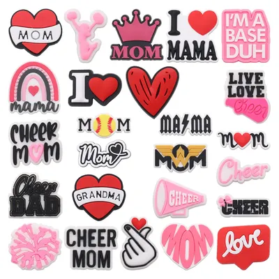 1-25Pcs Cheer Mom Grandma Garden Shoe Buckle Charms I Love Mama Woman Decorations DIY Best Mother's Day Gifts