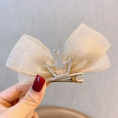 Korean Gauze Children Bow Hair Pin 3D Princess Crown Hair Pin Birthday Photography Headwear Girls