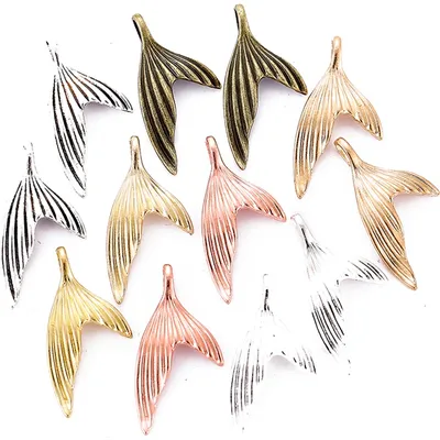 15pcs 6 colors 29X15mm Tail Fish Charms Alloy Metal Mermaid Pendant For DIY Handmade Jewelry Accessories Making