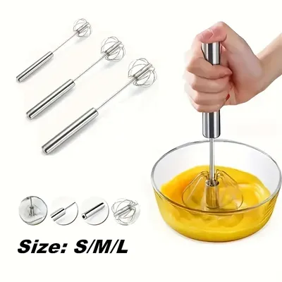 Semi-automatic Egg Beater 304 Stainless Steel Egg Whisk Manual Hand Mixer Self Turning Egg Stirrer