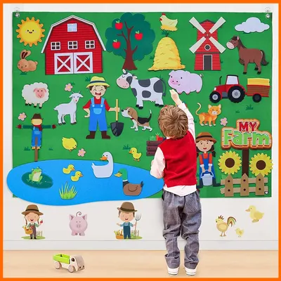 Farm Animals Felt Story Busy Board Set Toddlers Preschool Farmhouse Themed Early Learning