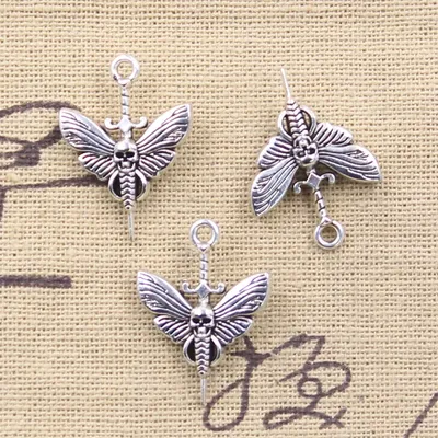 12pcs Charms Skull Butterfly Dagger 25x18mm Antique Silver Color Pendants DIY Crafts Making Findings Handmade Tibetan Jewelry
