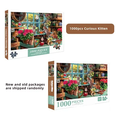 75*50cm Adult 1000 Pieces Jigsaw Puzzle Curious Kitten Cute Animals Paintings Stress Reducing Toys
