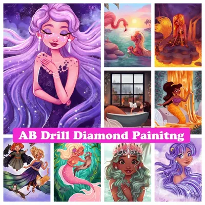 Cartoon Mermaid Princess AB Diamond Painting Cross Stitch Kit Fantasy Girl Rhinestones Mosaic Embroidery Room Decor Kids Gift