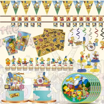 The Simpsons Themed Birthday Party Children's Disposable Decorative Cutlery Cups Plates Paper Towel